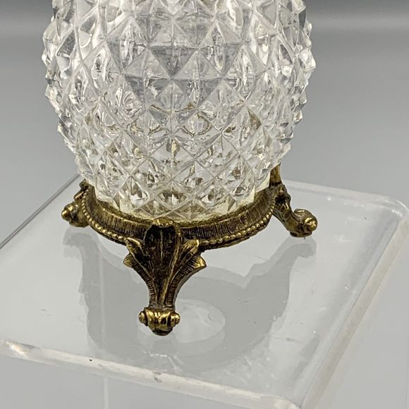 Vtg Ornate Matson Footed Perfume Bottle Dogwood Diamond Point Cut Glass Ormolu - Picture 5 of 17